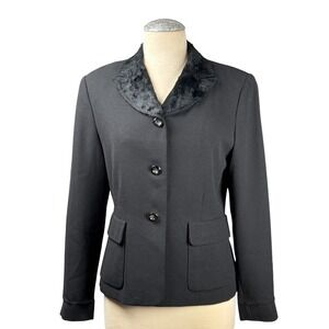 Tahari Black Blazer Jacket Faux Fur Collar Career Office Business‎ Professional